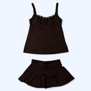 Brown Two Piece Tankini Swim Skirt Set w Beaded Trim Becca by Rebecca Virtue